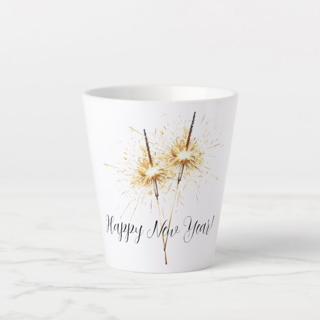Tasse Latte Gold New Year's Eve Day Celebration Sparklers (Devant)