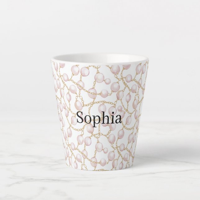 Tasse Latte Gold Pink Glam Pearls   (Devant)