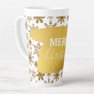 Tasse Latte Golden Sparkling Snowflakes Joyeux Noël