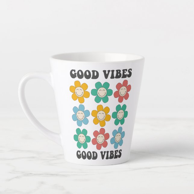 Tasse Latte Good Vibes Fleurs marguerites colorées (Gauche)
