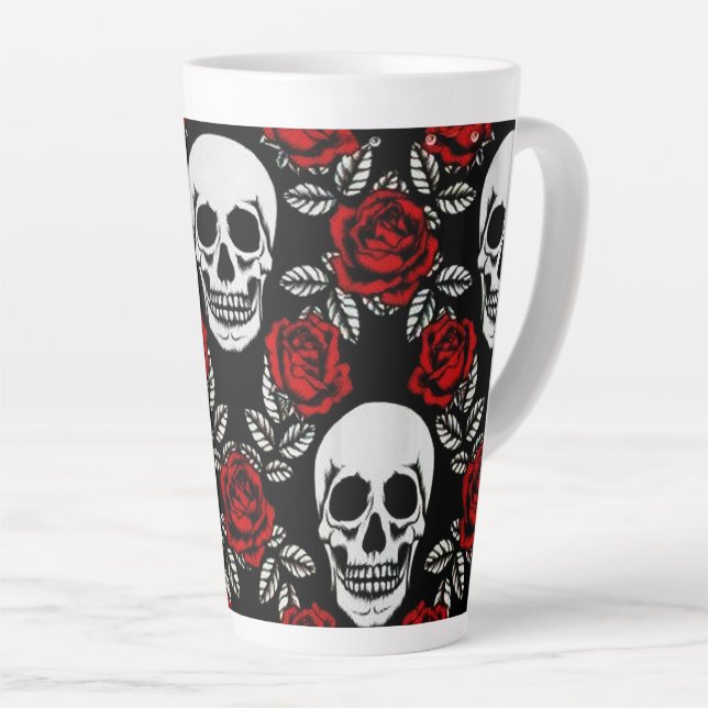 Tasse Latte Goth Crânes Et Roses (Angle droit)