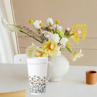 Tasse Latte Gouache florale Citation inspirante Écriture saint