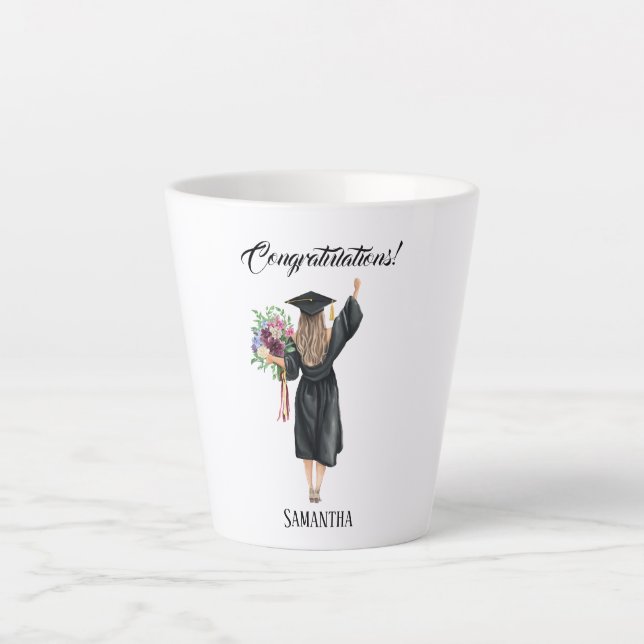 Tasse Latte Graduation personnalisée de l'aquarelle (8) (Devant)
