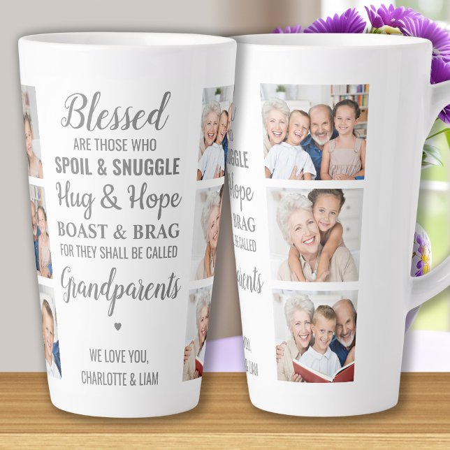 Tasse Latte Grand-Parents Citer Collage Photo Personnalisé (Créateur téléchargé)
