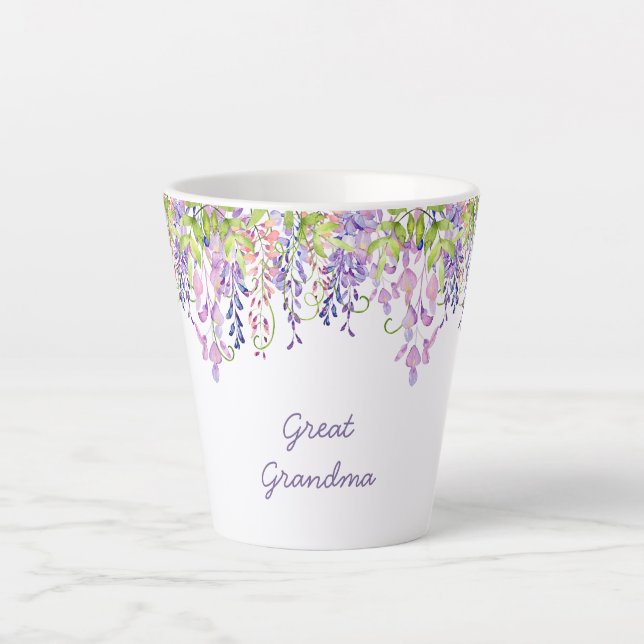 Tasse Latte Grande Grandma Purple Wisteria Aquarelle Florale (Devant)