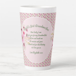 Tasse Latte Grandma Poème Fleurs Roses Nommées Cadeaux