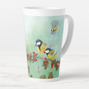 Tasse Latte Grands Tit Birds, Red Robin & Hawthorn Berries