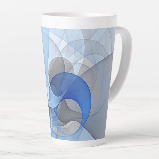 Tasse Latte Graphique d'art fractal gris bleu Abstrait moderne (Angle droit)