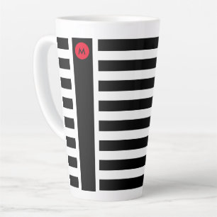 Tasse Latte Gras Blancs Noirs avec Minuscules Monogrammes Roug