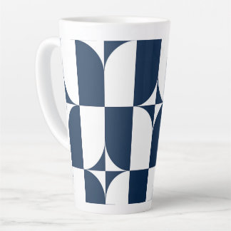 Tasse Latte Gras Bleu et blanc Mid-Century moderne géométrique