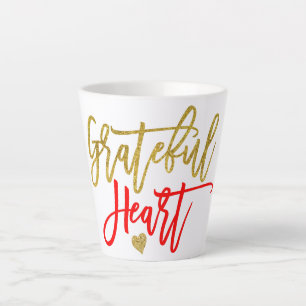 Tasse Latte Grateful Heart Gratitude Citation Script Red Gold