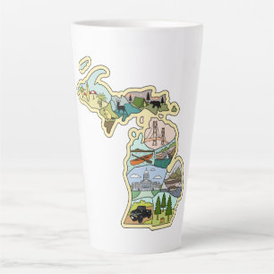 Tasse Latte Great Lake State Michigan Vintage Illustrated Map