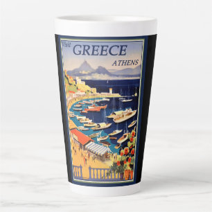 Tasse Latte Grèce Athènes Affiche de voyage