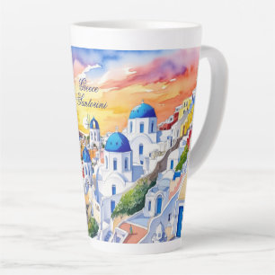 Tasse Latte Grèce Santorini Aquarelle Croquis mer Egée