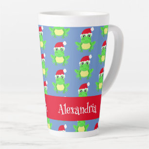 Tasse Latte Grenouille de Noël Santa Hat Motif Bleu Nouveauté