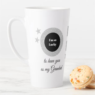 Tasse Latte Gris blanc si chanceux Grand-père avec photo