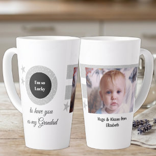 Tasse Latte Gris blanc tellement chanceux Papy avec photo