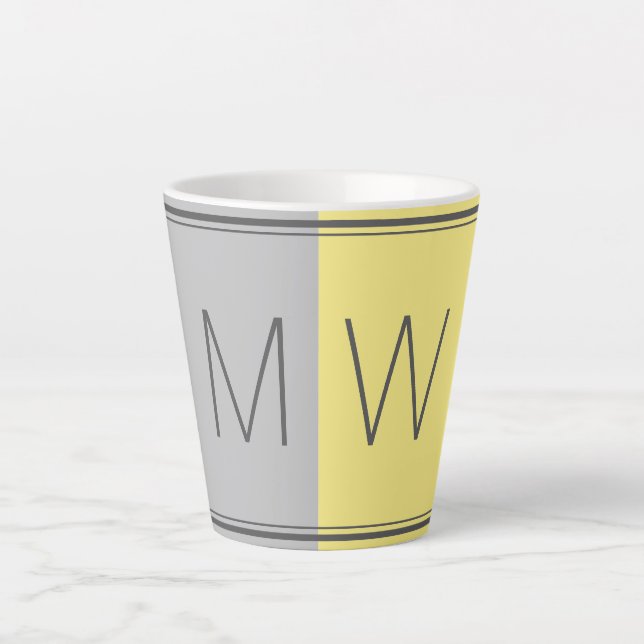 Tasse Latte gris jaune | Moderne | Motivation | MONOGRAMME (Devant)