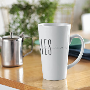 Tasse Latte Gris, Monogramme, Script Je suis un survivant 17oz