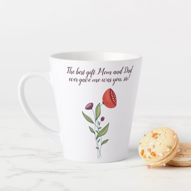 Tasse Latte Gros Sis Petite Soeur Douce Citation Fleurs Sauvag (En situation)