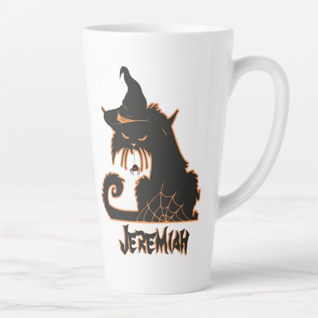 Tasse Latte Halloween Chat Noir Sorcière Éffrayants Araignées (Droite)
