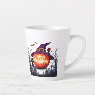 Tasse Latte Halloween - Citrouille avec Casquette sorcier et c