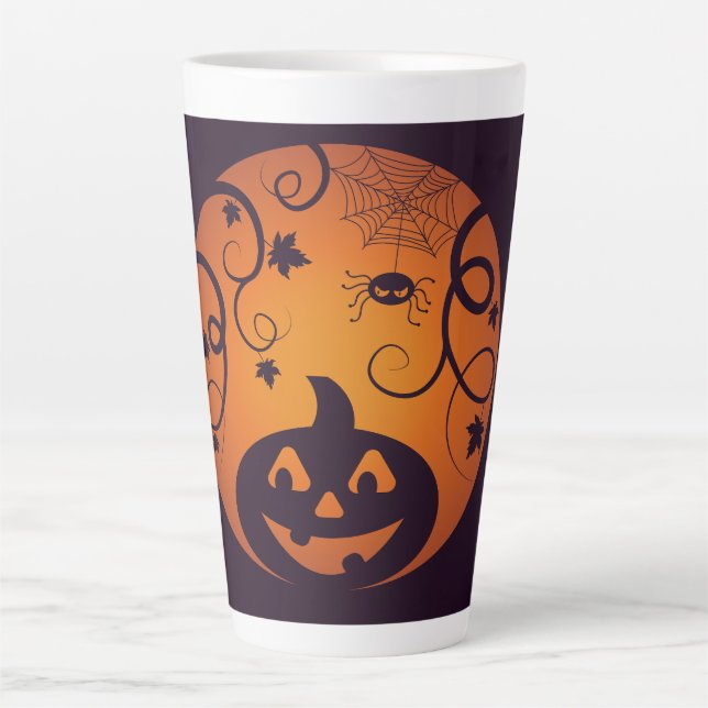 Tasse Latte Halloween Jack-o'-lantern citrouille visage et ara (Devant)