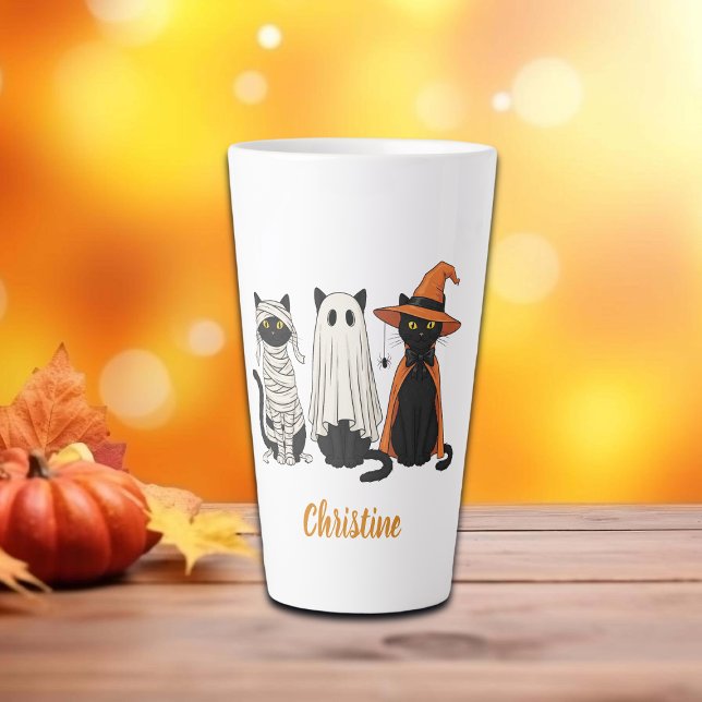 Tasse Latte Halloween noir chats fantômes (Créateur téléchargé)