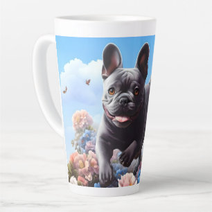 Tasse Latte Happy Blue French Bulldog & Flowers