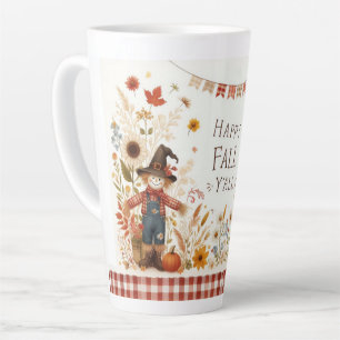 Tasse Latte Happy Fall Ya'll Scarecrow and Autumn Foliing