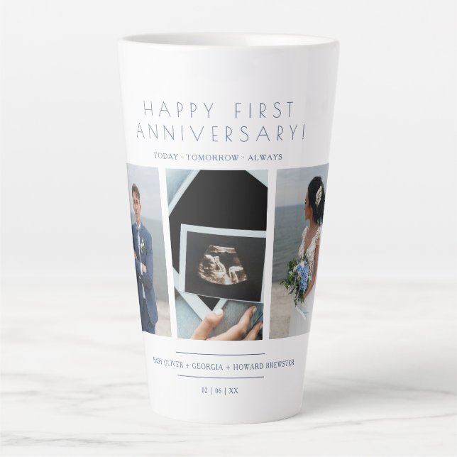 Tasse Latte Happy First Wedding Anniversary 3 Photos Collage (Devant)