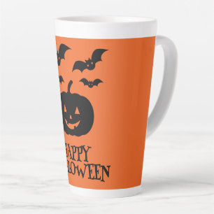 Tasse Latte Happy Halloween Citrouille Bat Minimal