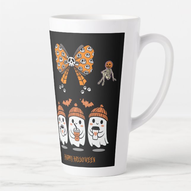Tasse Latte Happy Halloween – fantômes café mignons (Droite)