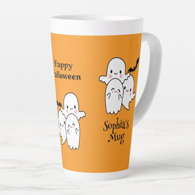 Tasse Latte Happy Halloween Personnaliser NOM Fantômes Bat (Angle droit)