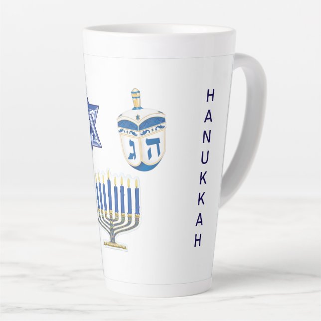 Tasse Latte Haut Hanoukka bleu et blanc daté (Angle droit)