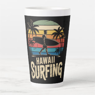 Tasse Latte hawaii surf rétro - surfeur de plage vintage au co