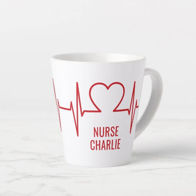 Tasse Latte Heart EKG texte personnalisé (Angle droit)