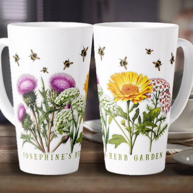Tasse Latte Herbe Jardin Bumblebees Personnalisé (Créateur téléchargé)
