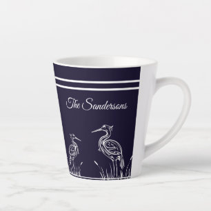 Tasse Latte Hérons blancs personnalisés côtiers Oiseaux Bleu m