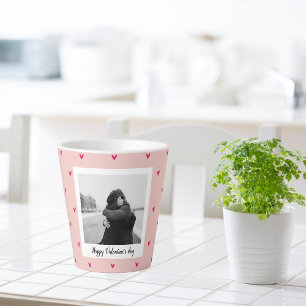 Tasse Latte Heureuse Sainte-Valentin   Coeur rose et rouge   C