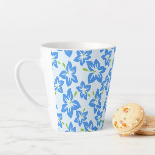 Tasse Latte Hibiscus Bleu, Fleurs Bleues, Motif De Fleurs