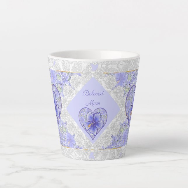 Tasse Latte Hibiscus & dentelle BLEU (Devant)