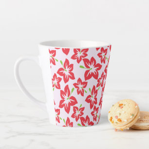 Tasse Latte Hibiscus Rouge, Fleurs Rouges, Motif De Fleurs