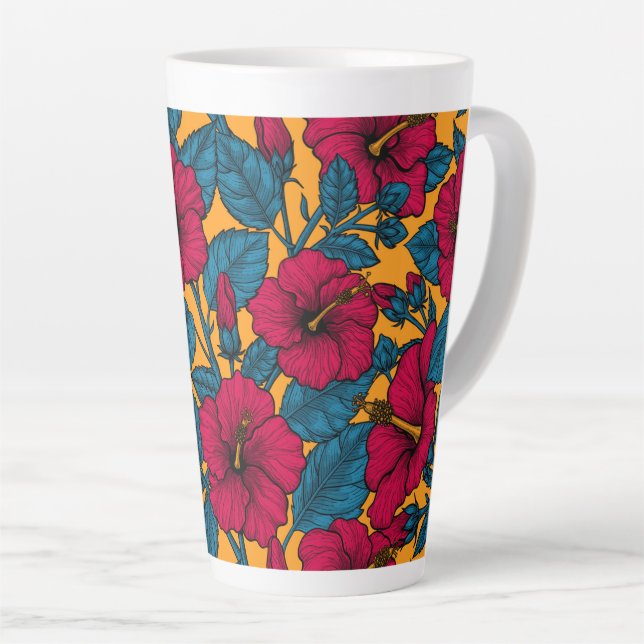 Tasse Latte hibiscus rouge sur muqueuse en latte orange (Angle droit)