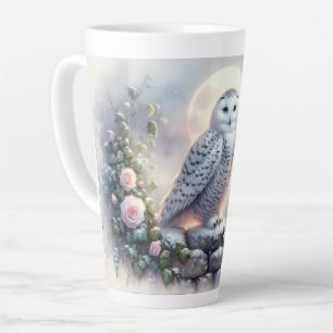 Tasse Latte Hibou des neiges dans un jardin d'hiver au clair d