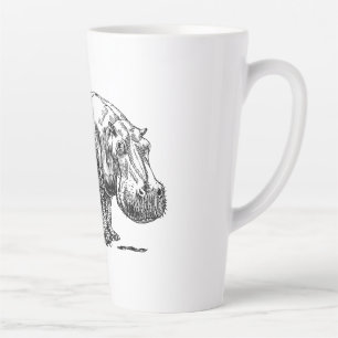 Tasse Latte Hippopotame dessin linéaire noir et blanc
