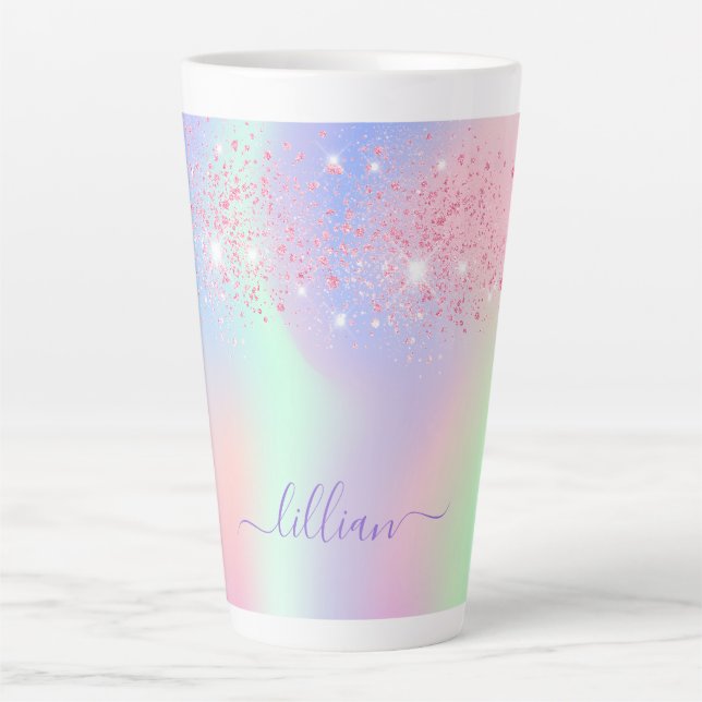 Tasse Latte Holographique rose violet parties scintillant ment (Devant)