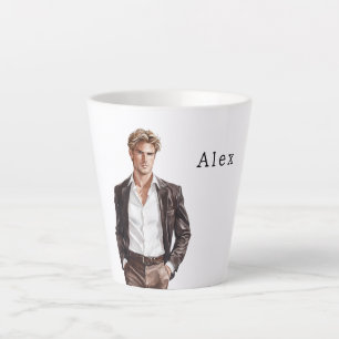 Tasse Latte Homme aux cheveux blonds veste marron