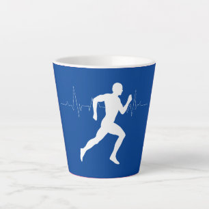 Tasse Latte Homme coureurs Silhouette sur Arrière - plan bleu