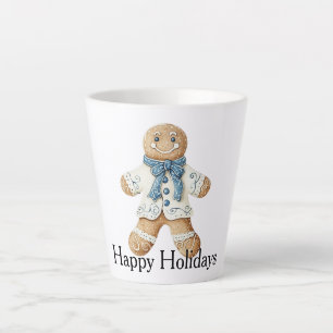 Tasse Latte Homme en pain d'épice blanc bleu Noël cookie